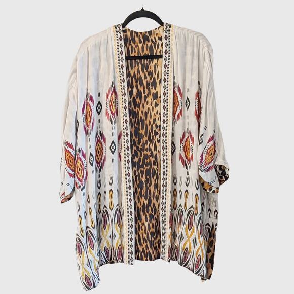 MICHAEL Michael Kors Jackets & Blazers - Chico's Reversible Leopard Tribal Kimono Open Front Embroidered One Size Boho